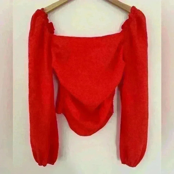 Shein Women Juniors Red Long Puff Sleeve Puff Ruffle Front Top y2k Size Small - Picture 2 of 3